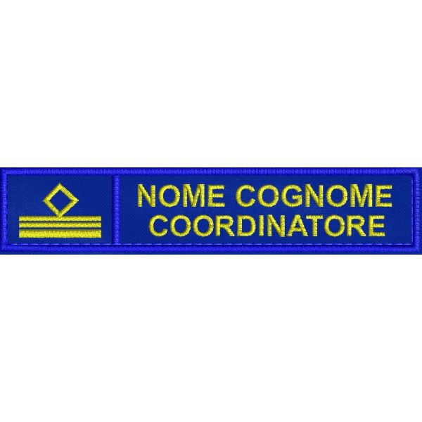 Patch ricamato SUEM , identificativo con SIMBOLO, nome cognome COORDINATORE cm. 12 x 2,5 