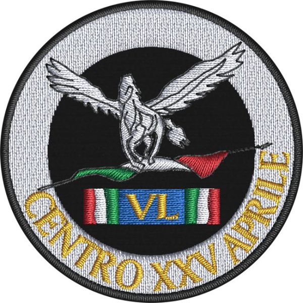 Patch Toppa Ricamata logo ufficiale CENTRO XXV APRILE su base nera diametro  55 mm. 
