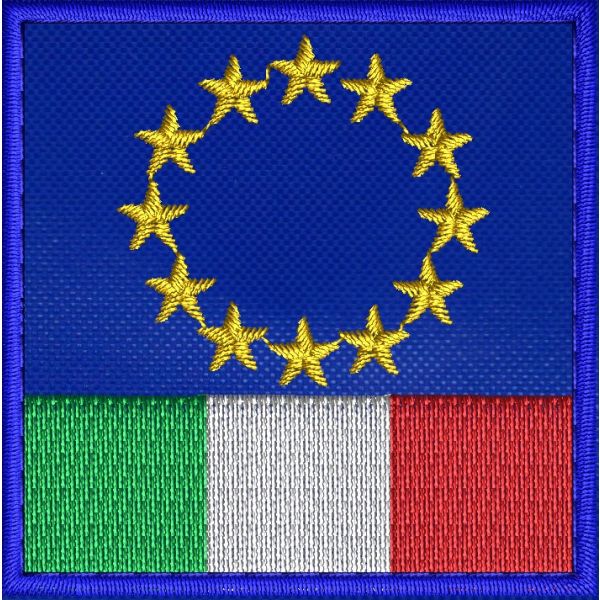 Patch  ricamato ITALIA-EUROPA su base blu royal mm.50x50 