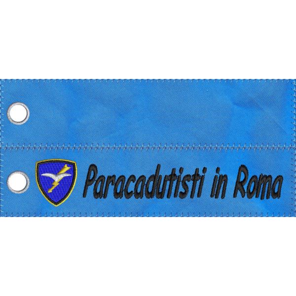 Patch ricamato Paracadutisti in Roma su singola facciata  ad uso portachiavi 