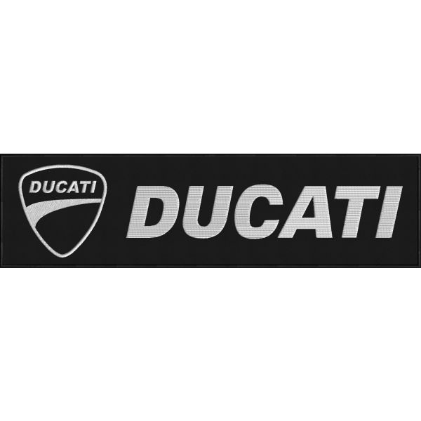 Patch ricamato su  base nera logo e scritta DUCATI cm. 45 x 12 