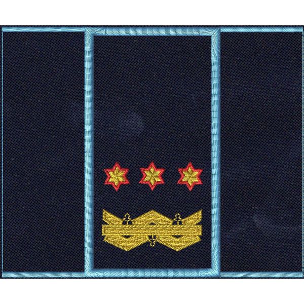 Tubolare ricamato grado C.A.N. (DIRIGENTE GENERALE SUPERIORE) 3 stelle DORATE a 6 punte bordo azzurro confezionato con dimens. 90 X 60 