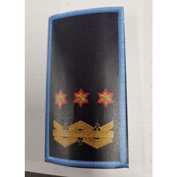 Tubolare ricamato grado C.A.N. (DIRIGENTE GENERALE SUPERIORE) 3 stelle DORATE a 6 punte bordo azzurro confezionato con dimens. 90 X 60 