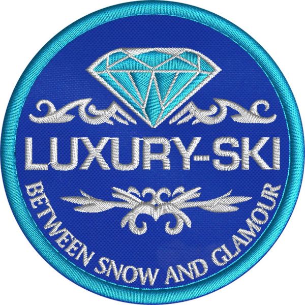Patch ricamato Diamante LUXURY-SKI su base blu royal diam. cm.8