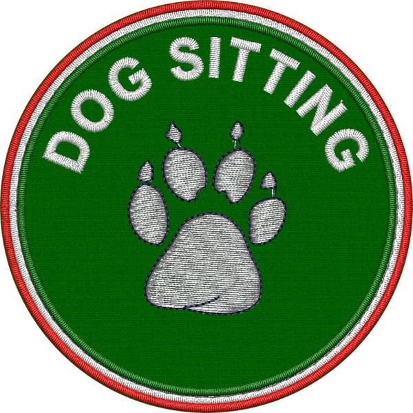 Patch ricamato con orma  DOG SITTER diametro cm.8