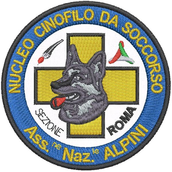 Patch ricamata NUCLEO ALPINI CINOFILO DI SOCCORSO Diam. 65 