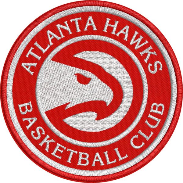 Patch ricamato stemma ATLANTA HAWKS su base rossa diam. cm. 8 
