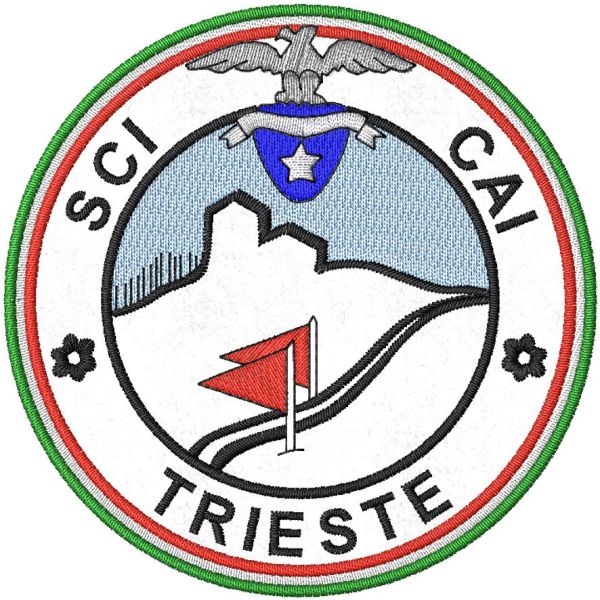 Patch ricamato su base bianca SCI CLUB CAI TRIESTE diam. mm. 90