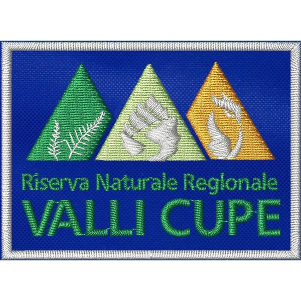 Patch ricamato "Riserva Naturale Regionale VALLI CUPE (su base blu)