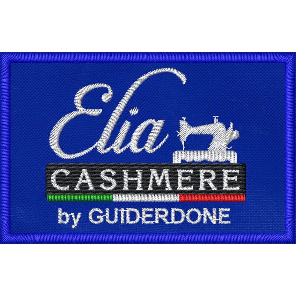 Patch Ricamato logo Elia Cashmere by GUIDERDONE su base bluroyal mm.85 X mm.55