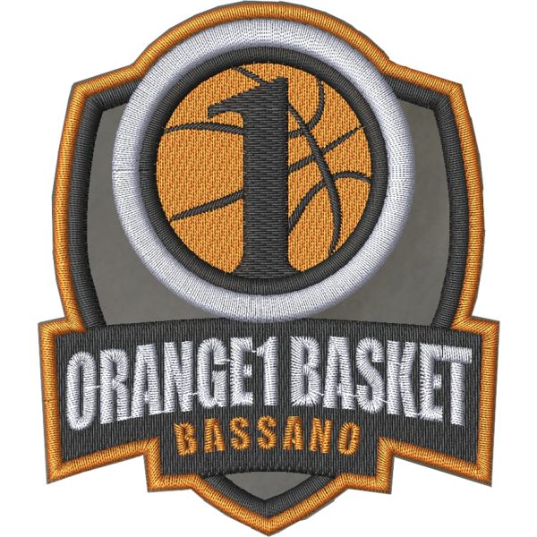 Patch ricamato stemma orange1 basket bassano su base grigia cm. 9x7,5 