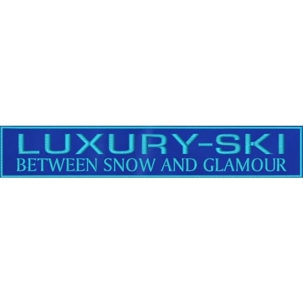 Fascia ricamata Diamante LUXURY-SKI su base blu , cm. 28 x 5 