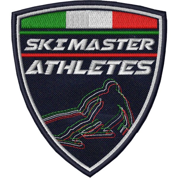 Scudetto ricamato SKI MASTER ATHLETES su base BLU NAVY mm.100 x 90 