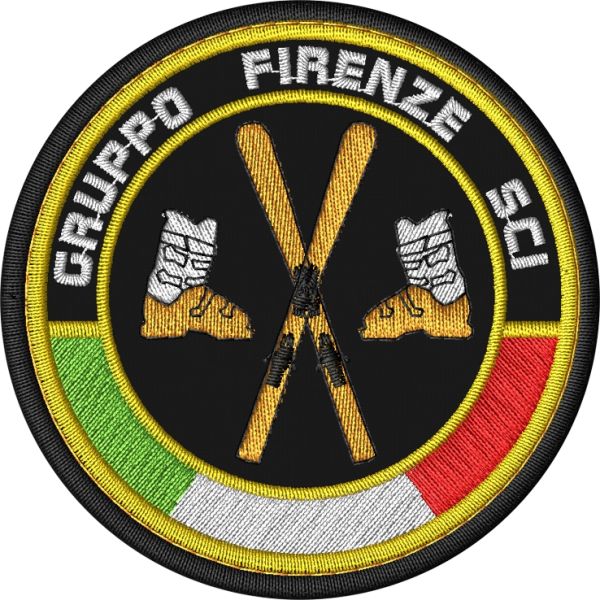 Patch GRUPPO FIRENZE SCI su base BLU_  con sci incrociati e scarpone diam. 75 mm