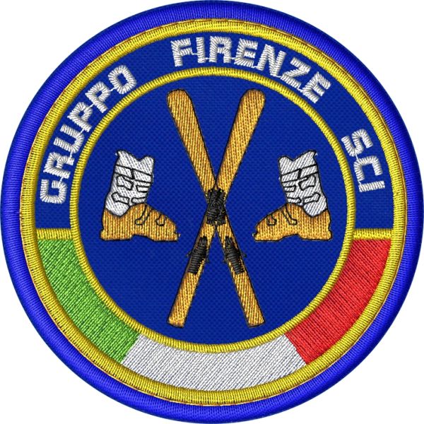 Patch GRUPPO FIRENZE SCI su base BLU_  con sci incrociati e scarpone diam. 75 mm