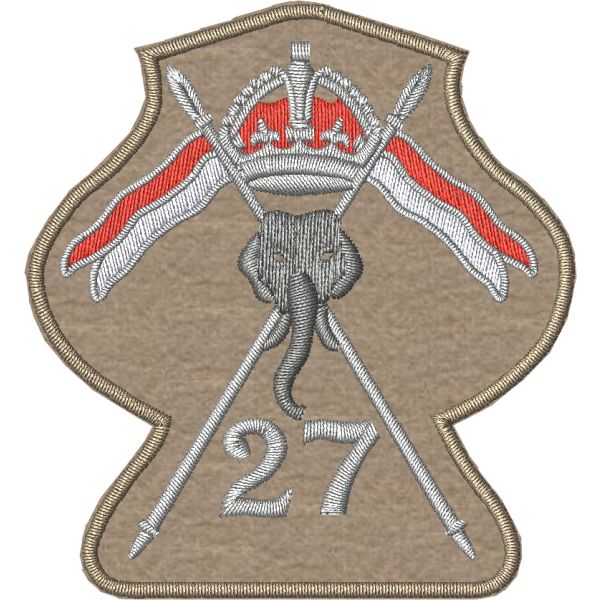 Patch ricamato insegna del 27° lanceri britannico 1941-1945  SU BASE BORDEAUX