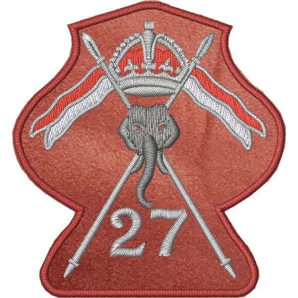 Patch ricamato insegna del 27° lanceri britannico 1941-1945  SU BASE BORDEAUX
