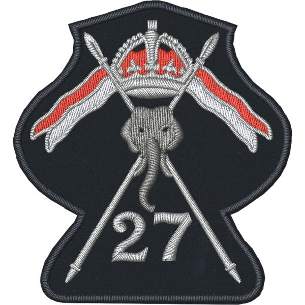 Patch ricamato insegna del 27° lanceri britannico 1941-1945  SU BASE BORDEAUX