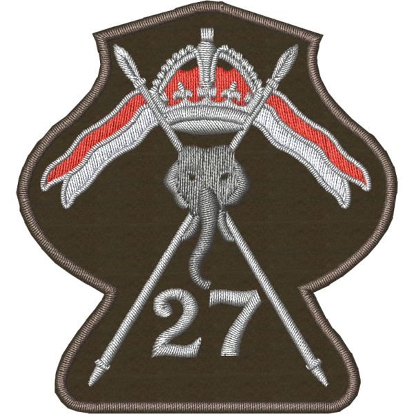Patch ricamato insegna del 27° lanceri britannico 1941-1945  SU BASE BORDEAUX