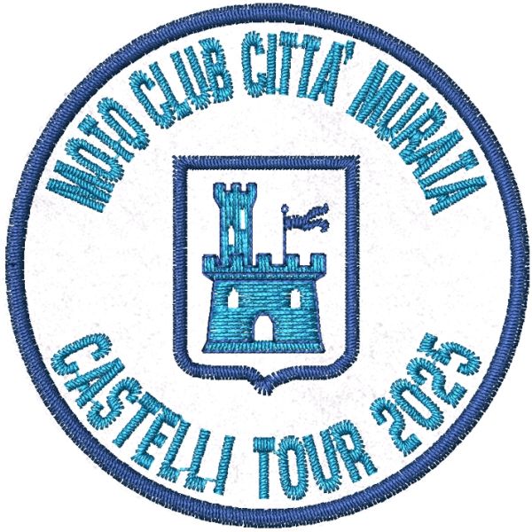 Patch rotonda ricamata M.C. Citta murata CASTELLI TOUR 2025 diametro Cm. 6.0