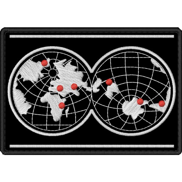 Patch rettangolare cm. 10 x 7 ricamato su base NERA con 2 emisferi