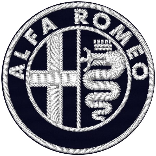 Patch Stemma Alfa monocolore su fondo nero e filato bianco diam.5,0 
