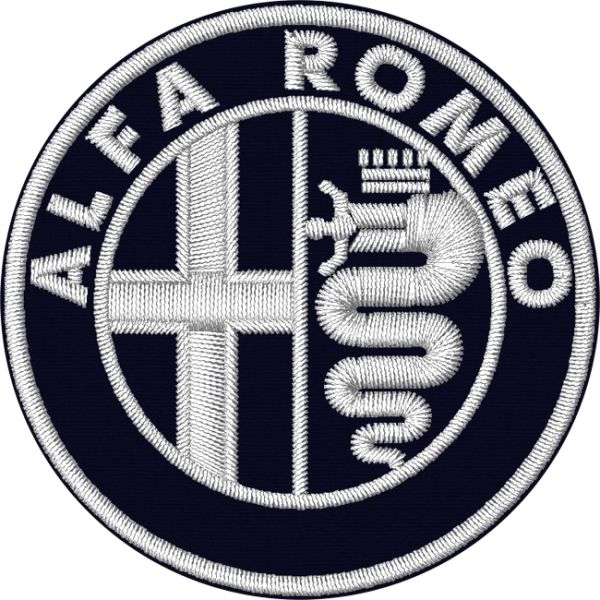 Patch Stemma Alfa monocolore su fondo nero e filato bianco diam.5,5