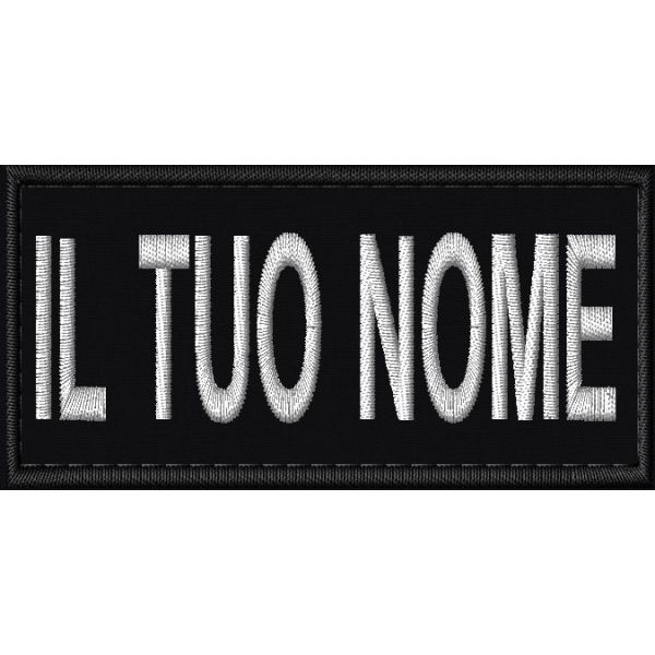 Patch ricamata con scritta a piacere e su base blu 