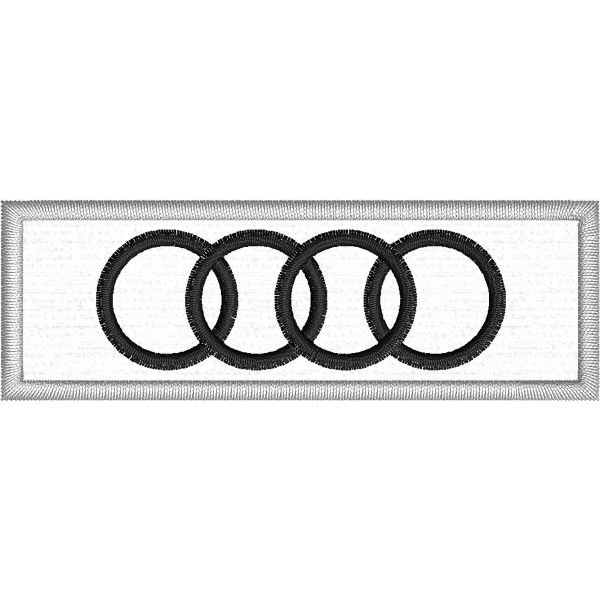 Stemma logo 4 cerchi AUDI  ricamati 90x30 mm.su base bianca  