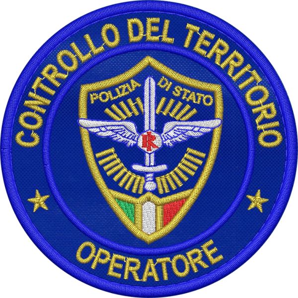 Patch ricamato su base blu navy OPERATORE CONTROLLO DEL TERRITORIO Polizia di Stato diam.cm.8 