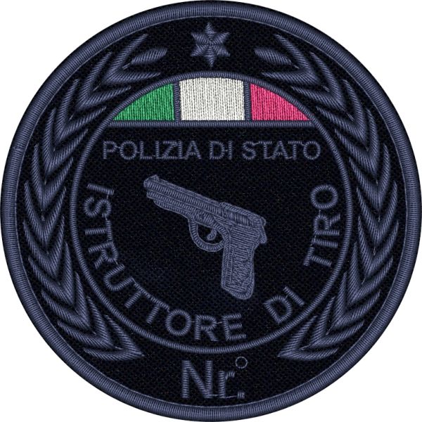 ISTRUTTORE DI TIRO Polizia di Stato ,con STELLA e nr. corso personalizzabile, patch ricamato a bassa visibilita su tessuto bluNAVY
