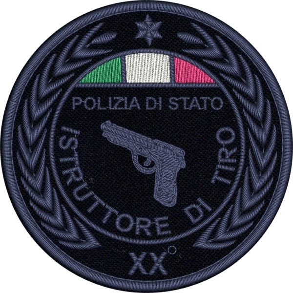 ISTRUTTORE DI TIRO Polizia di Stato ,con STELLA e nr. corso personalizzabile, patch ricamato a bassa visibilita su tessuto bluNAVY