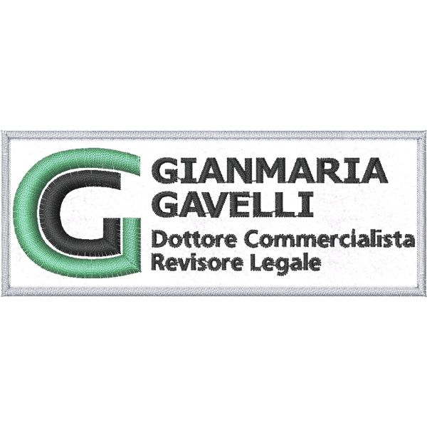 Patch Ricamato logo GIANMARIA GAVELLI su base bianca mm.100 X mm.40