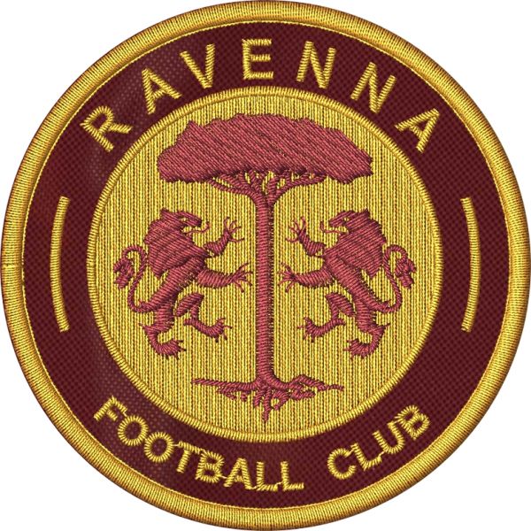Patch tondo ricamato su base col. granata FOOTBAL CLUB RAVENNA mm.80 di diametro