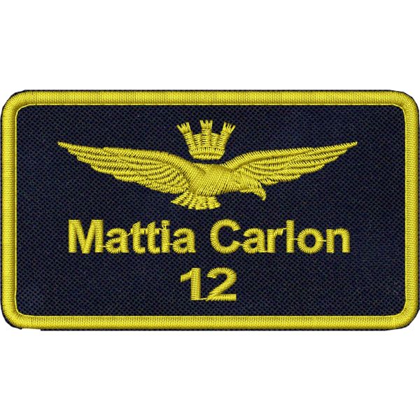 Patch ricamato  Aquila turrita Aeronautica su base blu navy cm. 9 x 5 con dicitura personalizzata 