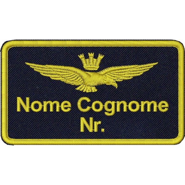 Patch ricamato  Aquila turrita Aeronautica su base blu navy cm. 9 x 5 con dicitura personalizzata 