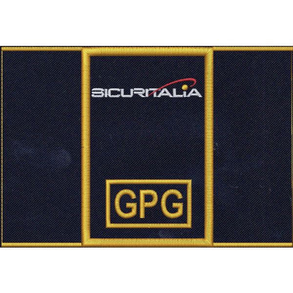 Tubolare ricamato GPG SICURITALIA argento a scelta e confezionato finito con dimens. 90 X 60