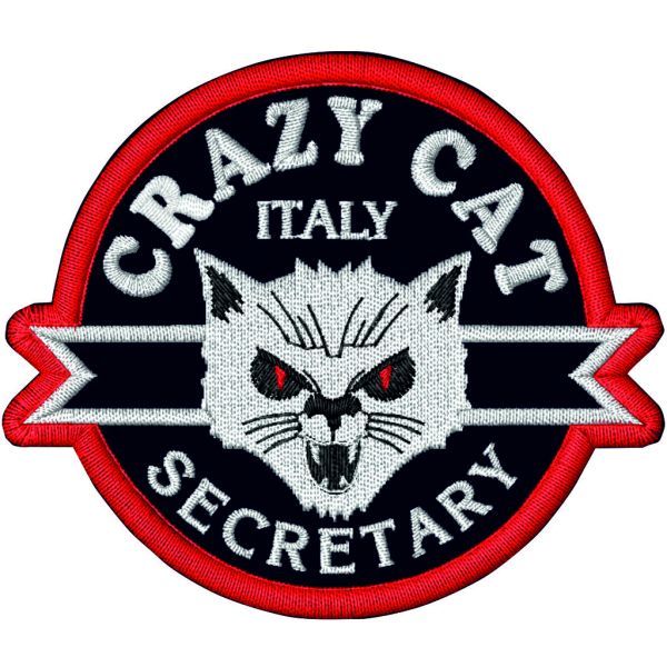 Patch ricamato BIKERS CRAZY CAT cm. 8 x 7 su base nera SENZA NOME INCARICO