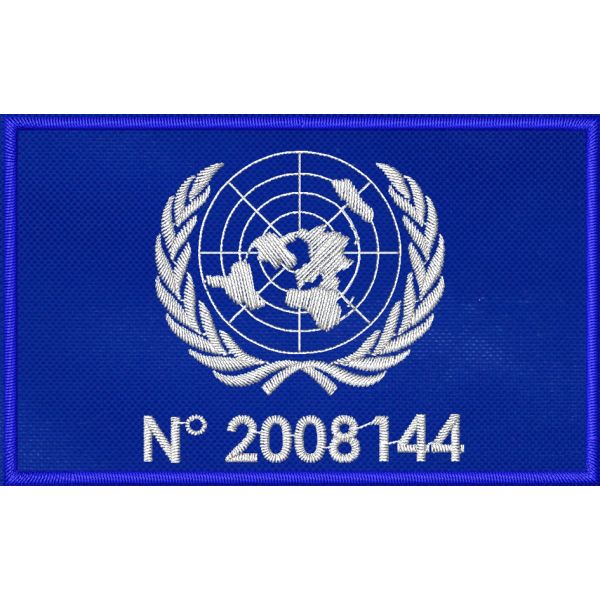 Patch  ricamato Bandiera onu Nazioni Unite cm. 8 x 4 con codice personalizzabile