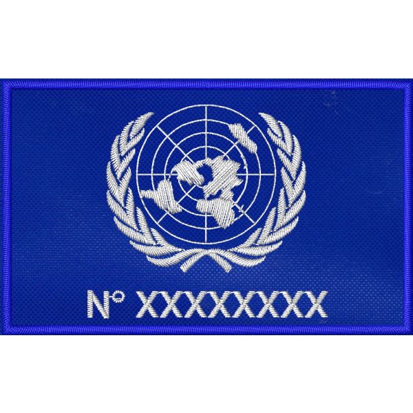 Patch  ricamato Bandiera onu Nazioni Unite cm. 8 x 4 con codice personalizzabile