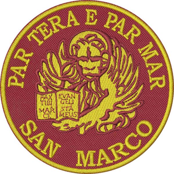 Patch rotondo ricamato Lagunari Venezia con motto "PAR TERA E PAR MAR" diam. 8 