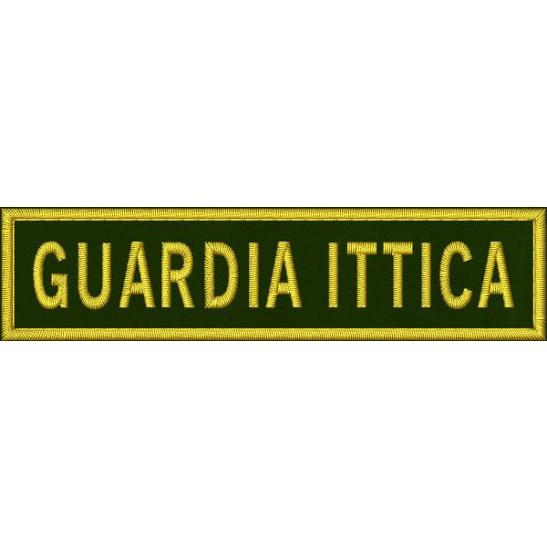 Patch ricamato GUARDIA ITTICA mm.105X25 su base verde oliva 