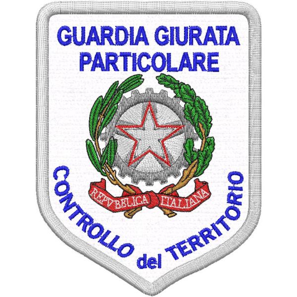 Scudetto ricamato cm. 9 x 7 su base bianca Guardia controllo del territorio 