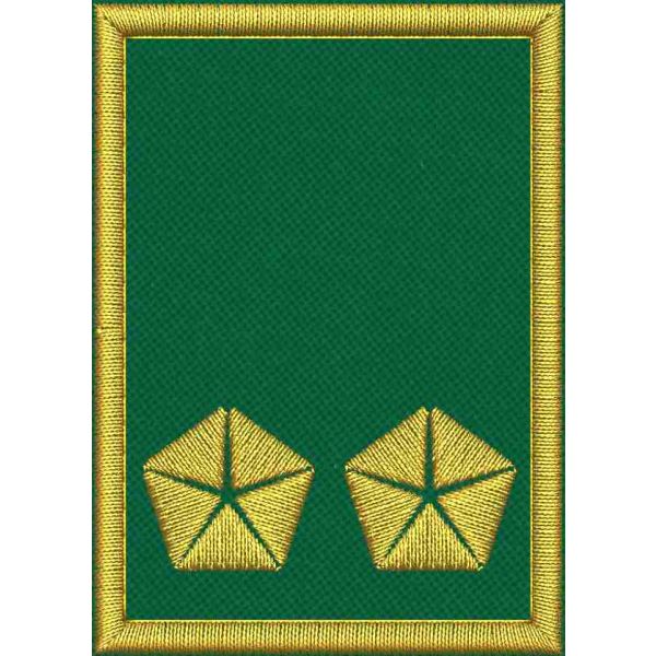 Mostrina ricamata cm. 7 x 5 su base VERDE con 2 stelle dorate e bordo dorato 