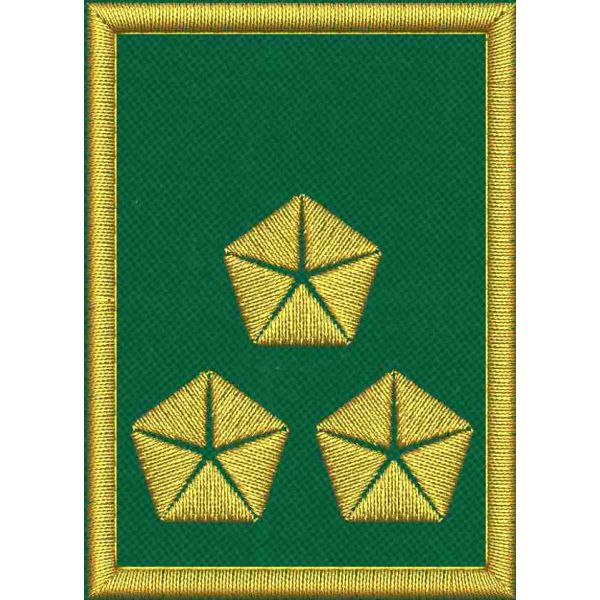 Mostrina ricamata cm. 7 x 5 su base VERDE con 3 stelle dorate e bordo dorato