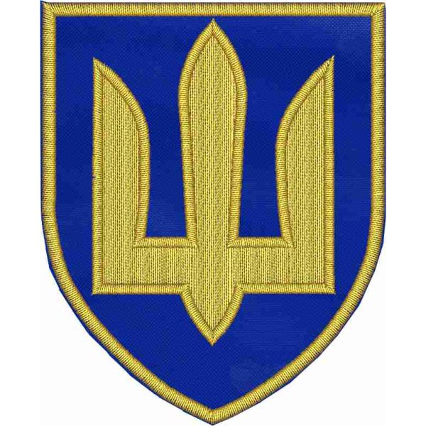 ricamo scudetto tridente bizantino d'Ucraina su base blu