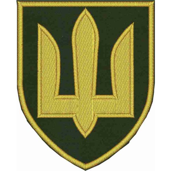 ricamo scudetto tridente bizantino d'Ucraina su base blu