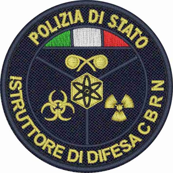 Patch ricamato diam. cm.6 ISTRUTTORE DI DIFESA C.B.R.N. POLIZIA DI STATO ,ricamato su base tessuto blu navy