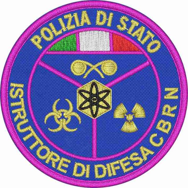 Patch ricamato diam. cm.6 ISTRUTTORE DI DIFESA C.B.R.N. POLIZIA DI STATO ,ricamato su base tessuto blu navy
