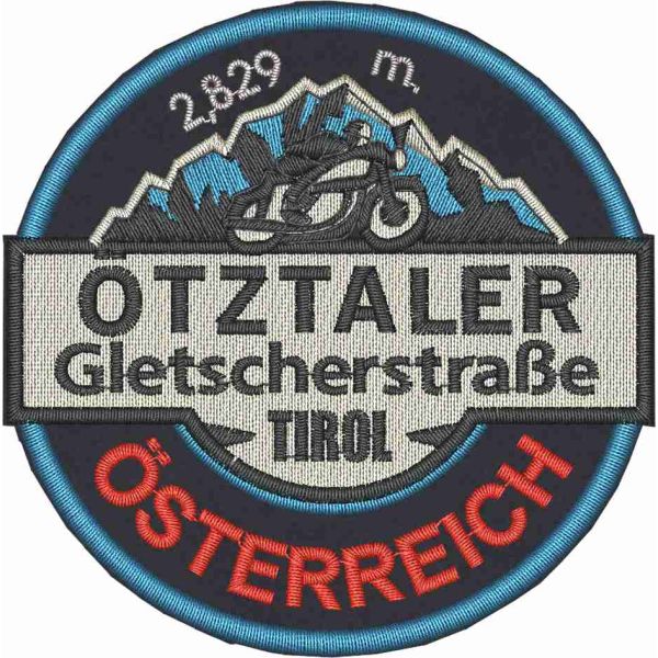 Scudetto OTZTALER gletscherstrabe TIROL Strada del ghiacciaio  cm. 8 diametro su base nera 